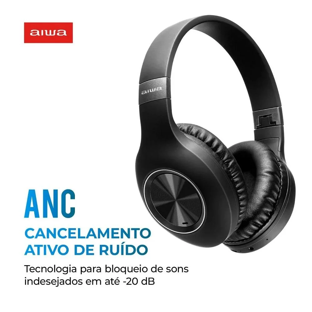 Imagem 5 de 5 do produto Fone Headphone Aiwa, Bluetooth, Preto - Aws-hp-02-b