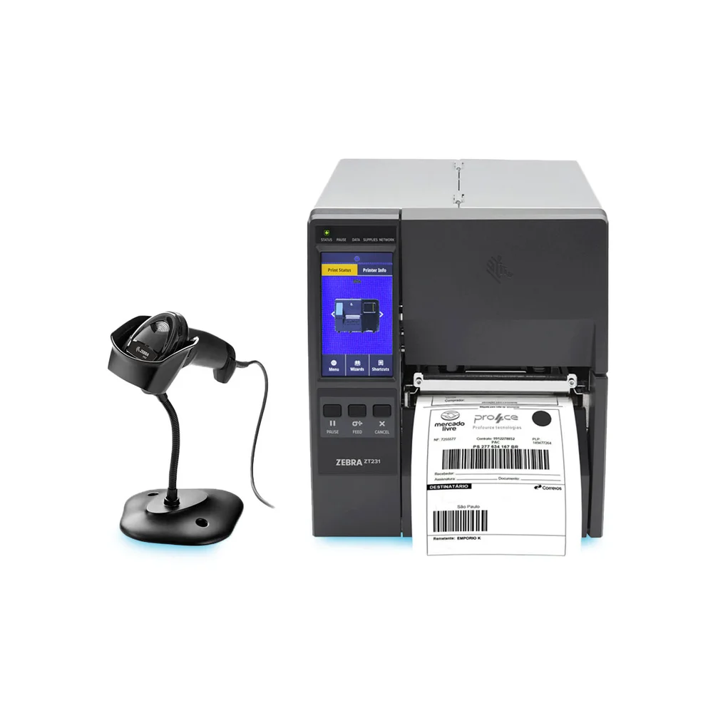 Imagem 2 de 5 do produto Kit Zebra Leitor 2D, Ds2208, Com suporte + Impressora Zt231