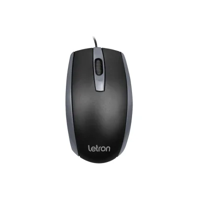 Mouse USB Letron Office, Duo, Preto E Cinza, Fio USB, Ergonomico