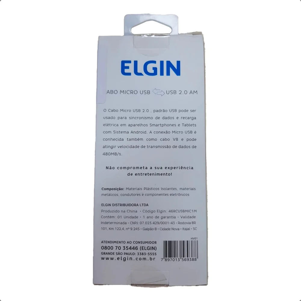 Cabo De Dados Elgin USB Para Micro USB, 1m, Branco - 46rcusbmic1m Cabo De Dados Elgin USB Para Micro USB, 1m, Branco - 46rcusbmic1m