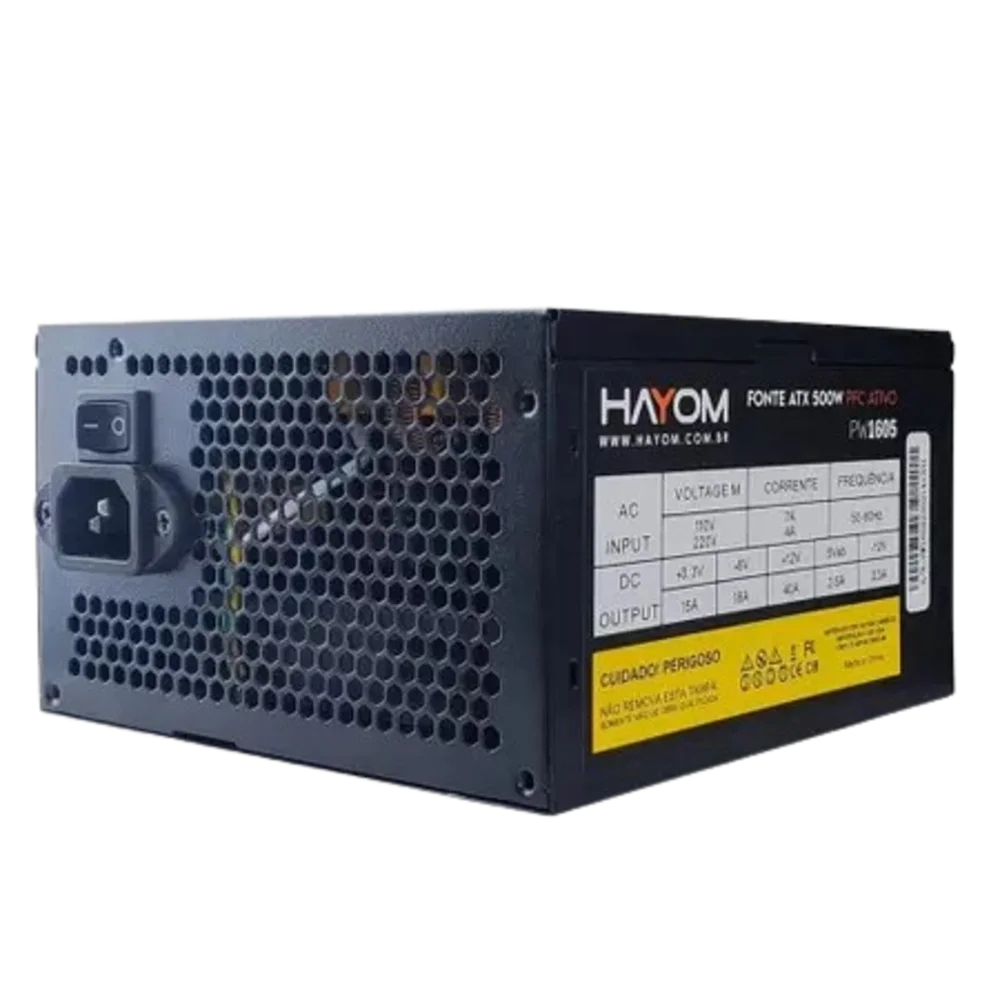 Imagem 3 de 5 do produto Fonte Atx 500w Hayom Pw1605 Pfc, Ativo, Com Cabo