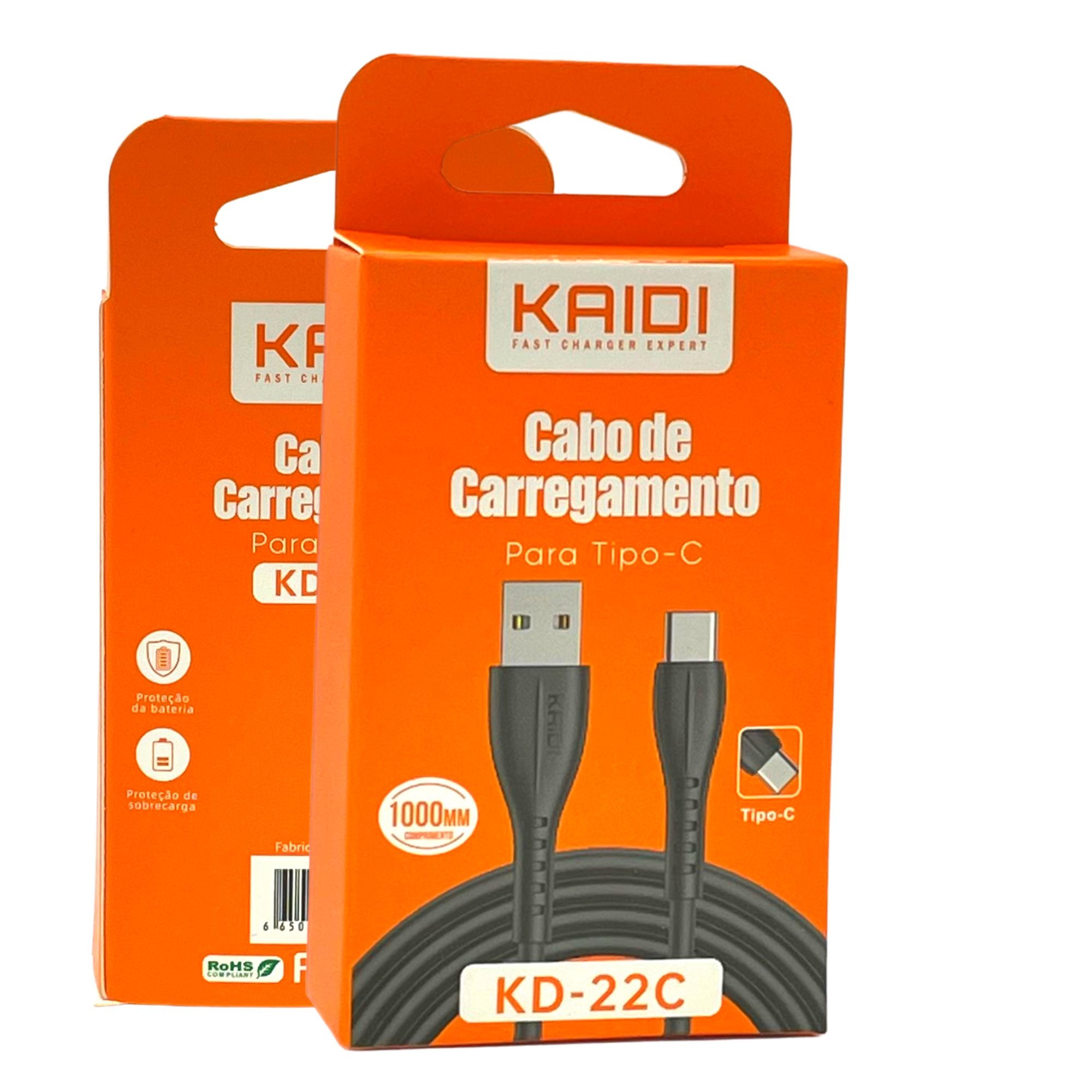 Cabo De Carregamento Kaidi,USB, Tipo C, 1m - Kd-22c 2.4a
