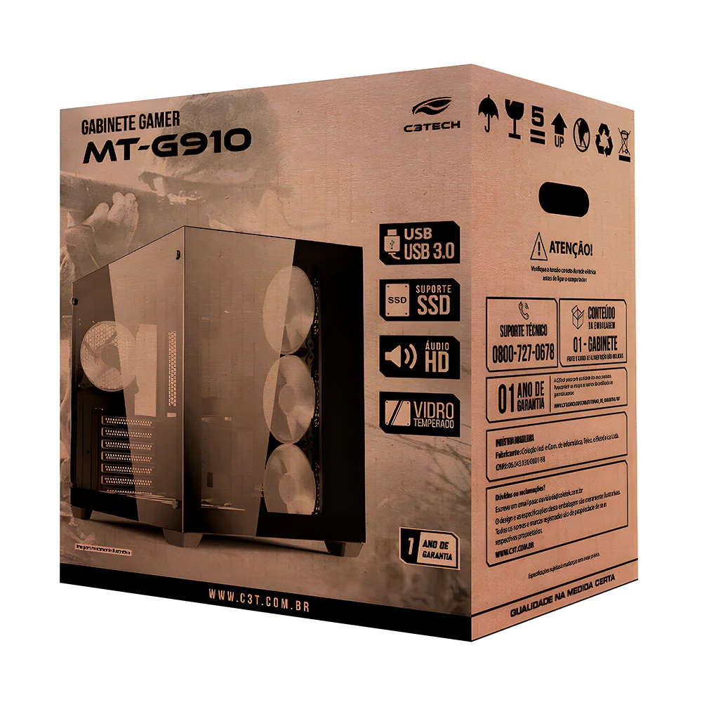 Imagem 2 de 5 do produto Gabinete C3tech Gaming Aquarius Mt-g910wh, Sem Fonte