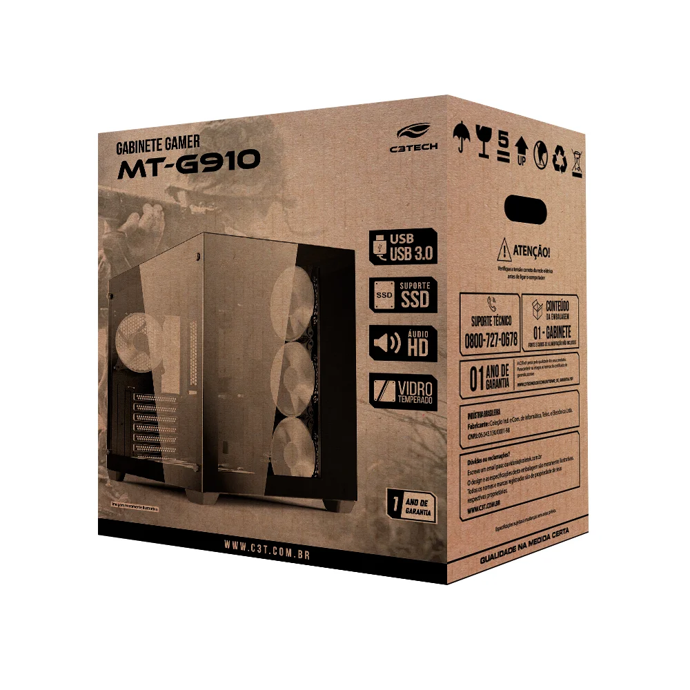 Imagem 4 de 5 do produto Gabinete C3tech Gaming Aquarius Mt-g910wh, Sem Fonte