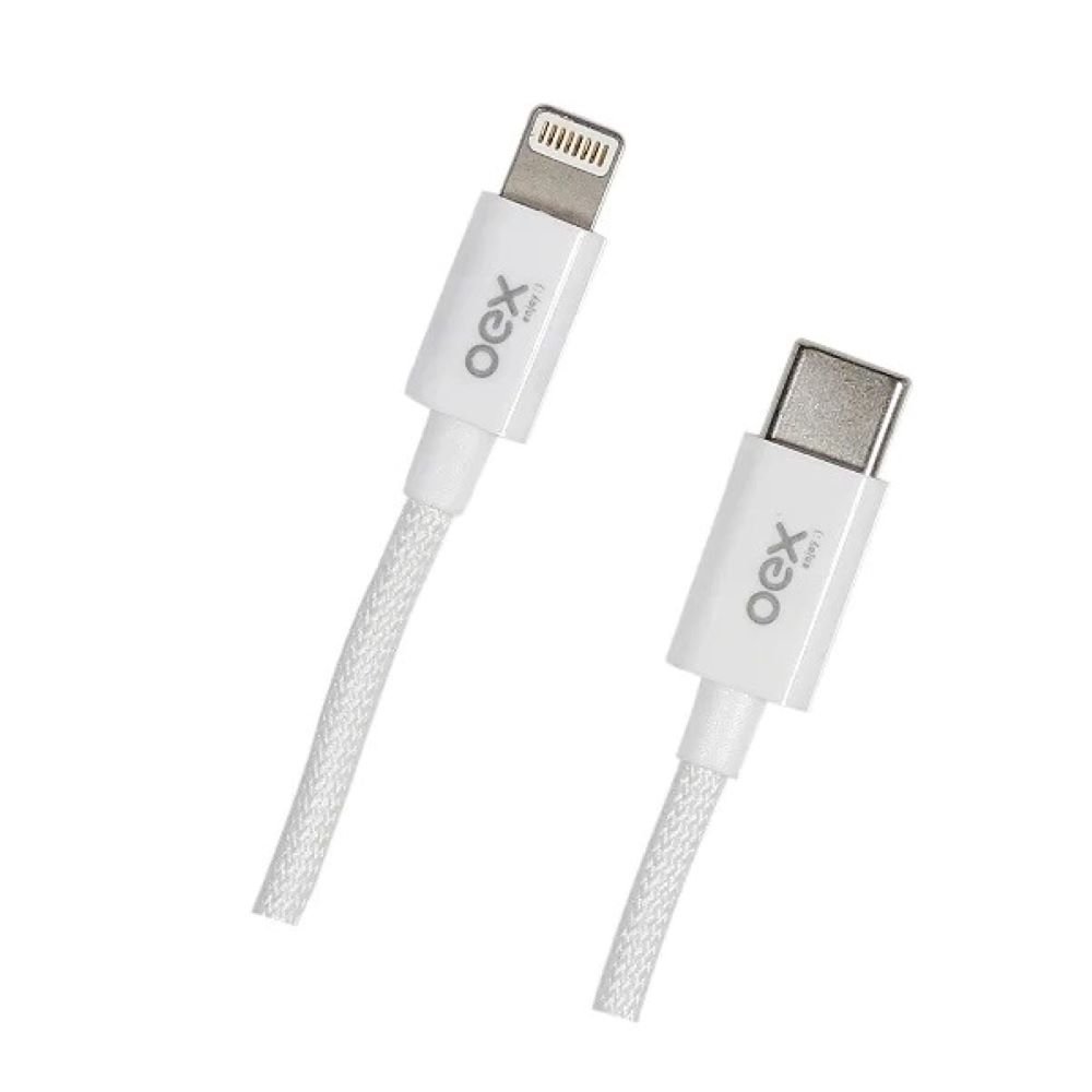 Cabo de Dados Oex USB Tipo-C Para Lightning, 1m, Candy, 27w, Ce210, Branco
