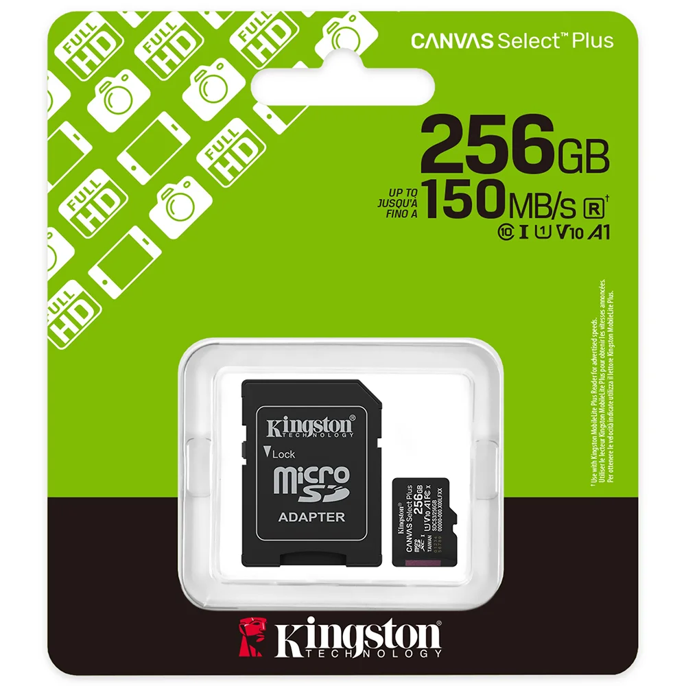 Cartão De Memória Micro SD Kingston Canvas Select Plus, 256GB Cartão De Memória Micro SD Kingston Canvas Select Plus, 256GB