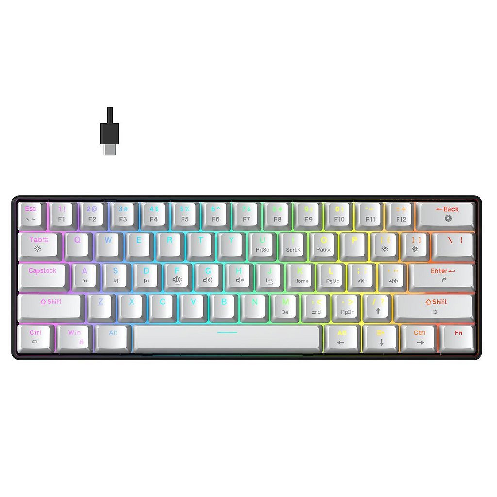 Teclado Mecânico Gamer Force One Atlas 60%, RGB, Switch Huano Red, Branco