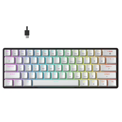 Teclado Mecânico Gamer Force One Atlas 60%, RGB, Switch Huano Red, Branco