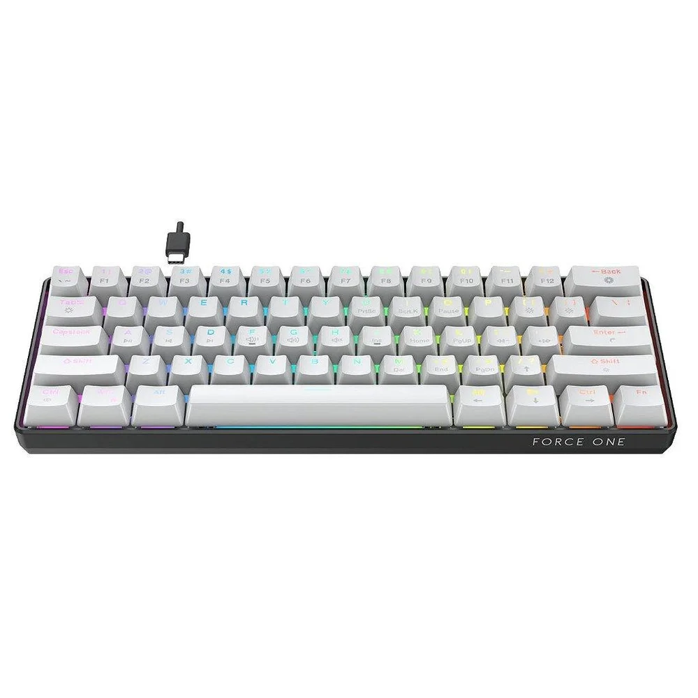 Imagem 3 de 5 do produto Teclado Mecânico Gamer Force One Atlas 60%, RGB, Switch Huano Red, Branco