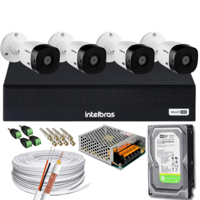 Kit Intelbras, 4 Câmeras, 20 metros, Alta Definição