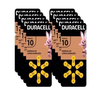 60 Pilhas Auditivas Nº A10 / Pr70 Duracell, Com 6 Unidades
