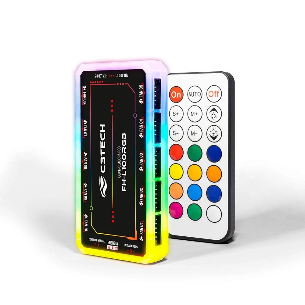 Controlador De Fan C3tech, Conector ARGB, Conexão De 10 Coolers, 2 Fitas LEDs, Controle Remoto - FH-L100RGB 4