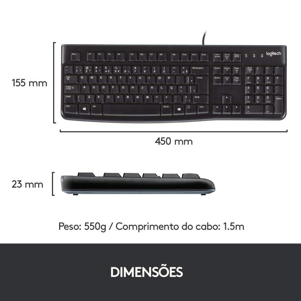 Imagem 4 de 5 do produto Kit 03 Teclado Logitech K120 Com Fio, Usb Abnt2, Tecla Ç, Resistente