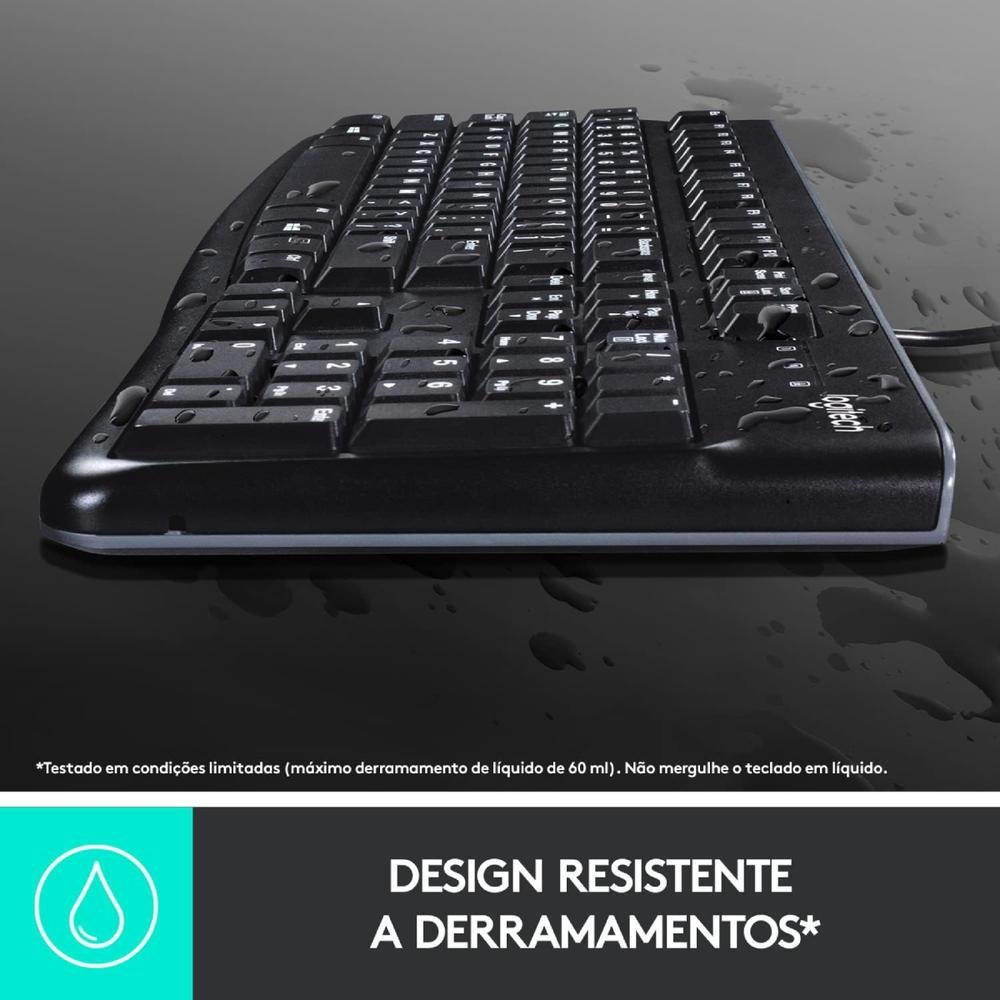 Imagem 3 de 5 do produto Kit 02. Teclado Logitech K120 Com Fio, Usb, Abnt2, Tecla Ç, Resistente
