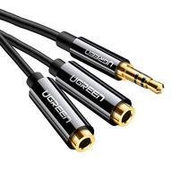 O cabo divisor de áudio ugreen conta com um conector de 3,5 mm e 2 entradas fêmeas de 3.5mm para que você possa usar para compartilhar músicas com sua