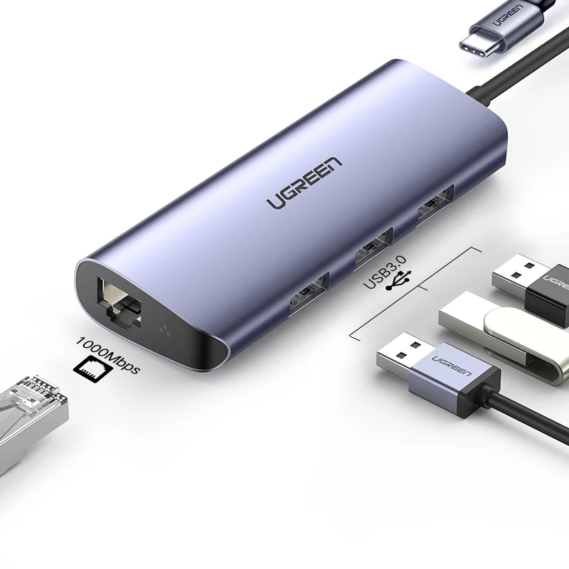 Imagem 2 de 2 do produto Conversor Ugreen,Hub USB-c Para Mac, Com Rede E Micro USB
