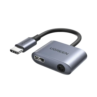 Adaptador Áudio Ugreen, USB C, Para 3.5mm, Com Porta USB C Pd