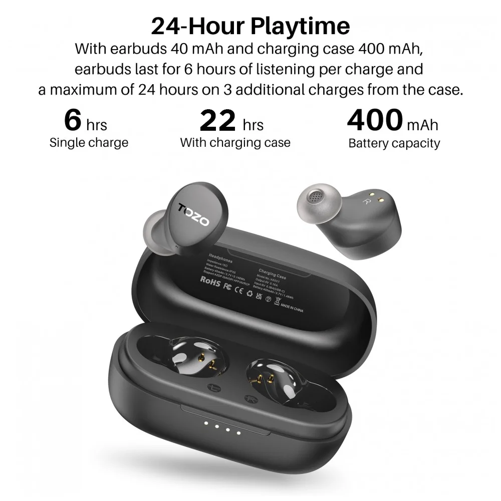 Imagem 3 de 5 do produto Fone De Ouvido In-ear Tozo Agile Dots, Bluetooth 5.3, Preto