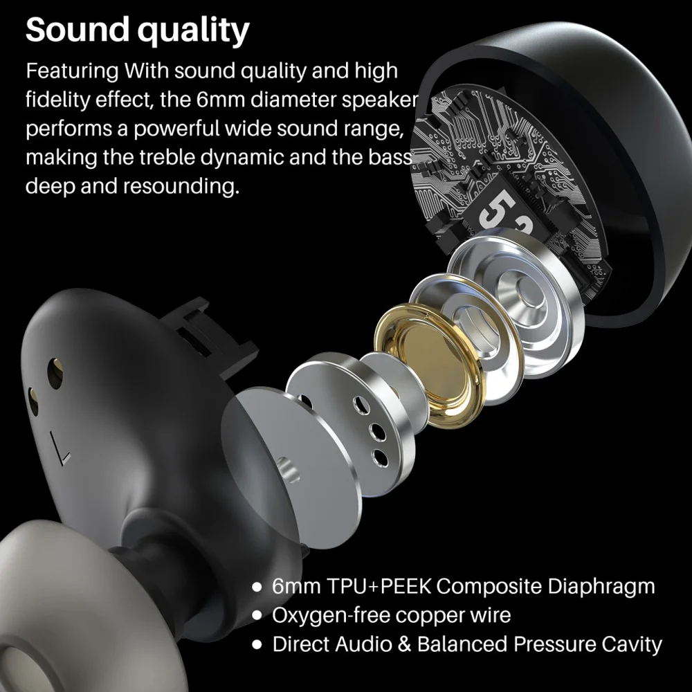 Imagem 4 de 5 do produto Fone De Ouvido In-ear Tozo Agile Dots, Bluetooth 5.3, Preto
