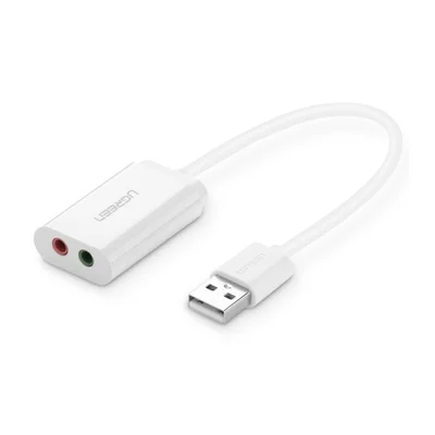 Adaptador De Áudio Externo Ugreen 2 Em 1,USB,2.0, Branco