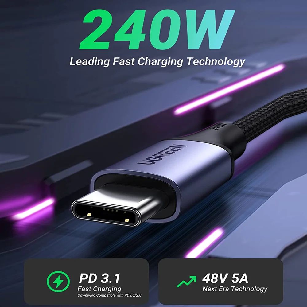 Imagem 3 de 4 do produto Cabo USB-C Ugreen, Sincronização Dados 480mbs, 240w, 2 Metros