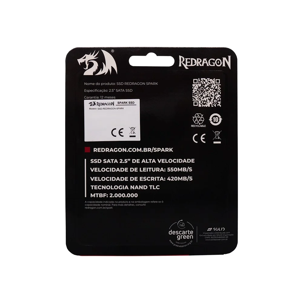 SSD Redragon Spark 480GB, Sata Lll 2,5 Polegadas- Gd-307 SSD Redragon Spark 480GB, Sata Lll 2,5 Polegadas- Gd-307