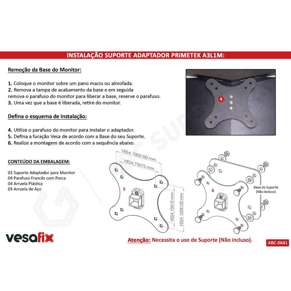 Imagem 4 de 5 do produto Adaptador Vesa Monitor Primetek, Sem Furação Vesa - A3l1m