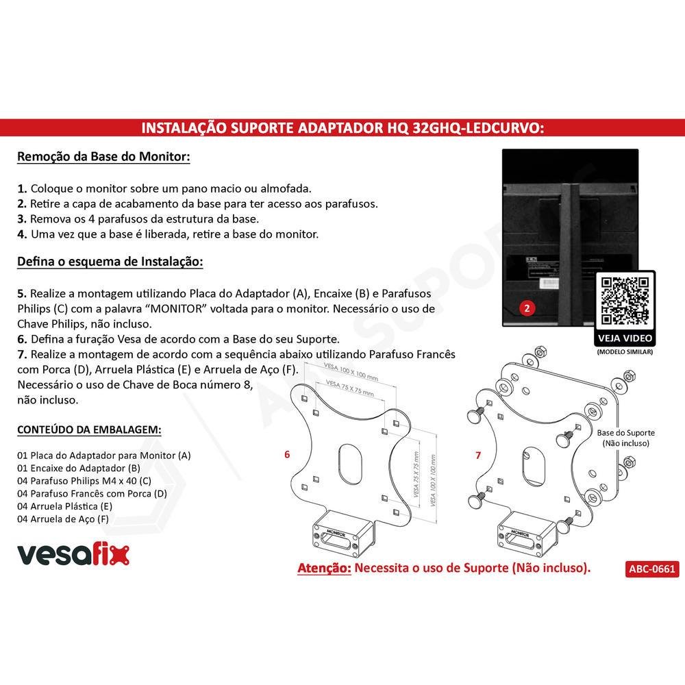 Imagem 4 de 5 do produto Adaptador Vesa Monitor Hq  32 polegadas, Sem Furação Vesa - 32ghq-ledcurvo