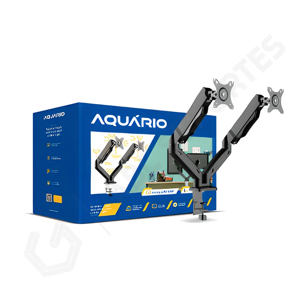 Imagem 3 de 5 do produto Suporte Articulado De Mesa Com Pistão A Gás, Ajuste De Altura Para 02 Monitores De 14 À 32 Polegadas - Aquário Sim-2500