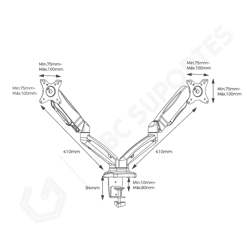Imagem 5 de 5 do produto Suporte Articulado De Mesa Com Pistão A Gás, Ajuste De Altura Para 02 Monitores De 14 À 32 Polegadas - Aquário Sim-2500