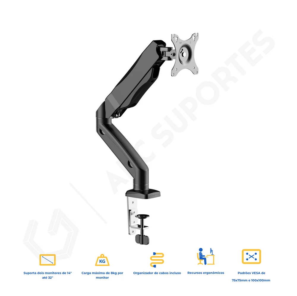 Imagem 4 de 5 do produto Suporte Articulado De Mesa Com Pistão A Gás, Ajuste De Altura Para Monitores De 14 À 32 Polegadas - Aquário Sim-2000 Co