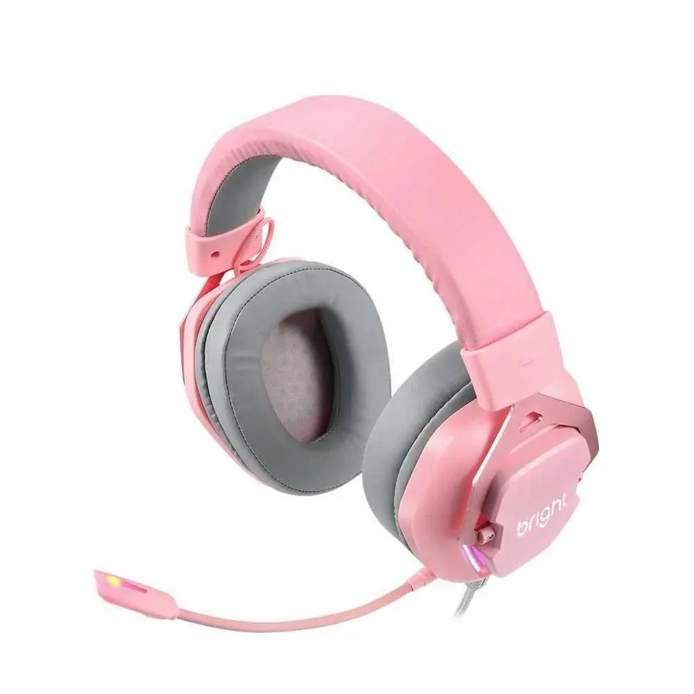 Headset Gamer Foxy Bright 7.1 RGB ,Rosa, Cinza