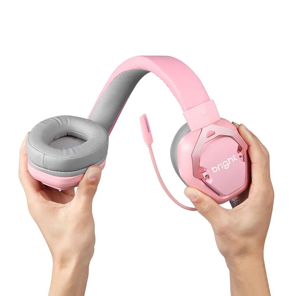 Headset Gamer Foxy Bright 7.1 RGB ,Rosa, Cinza