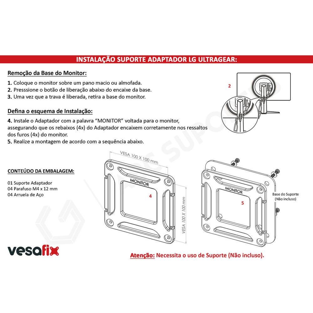 Imagem 3 de 5 do produto Adaptador Vesafix, Compativel Com, Monitor LG Ultragear, 24gn65r, 27gn65r, 32gn55r