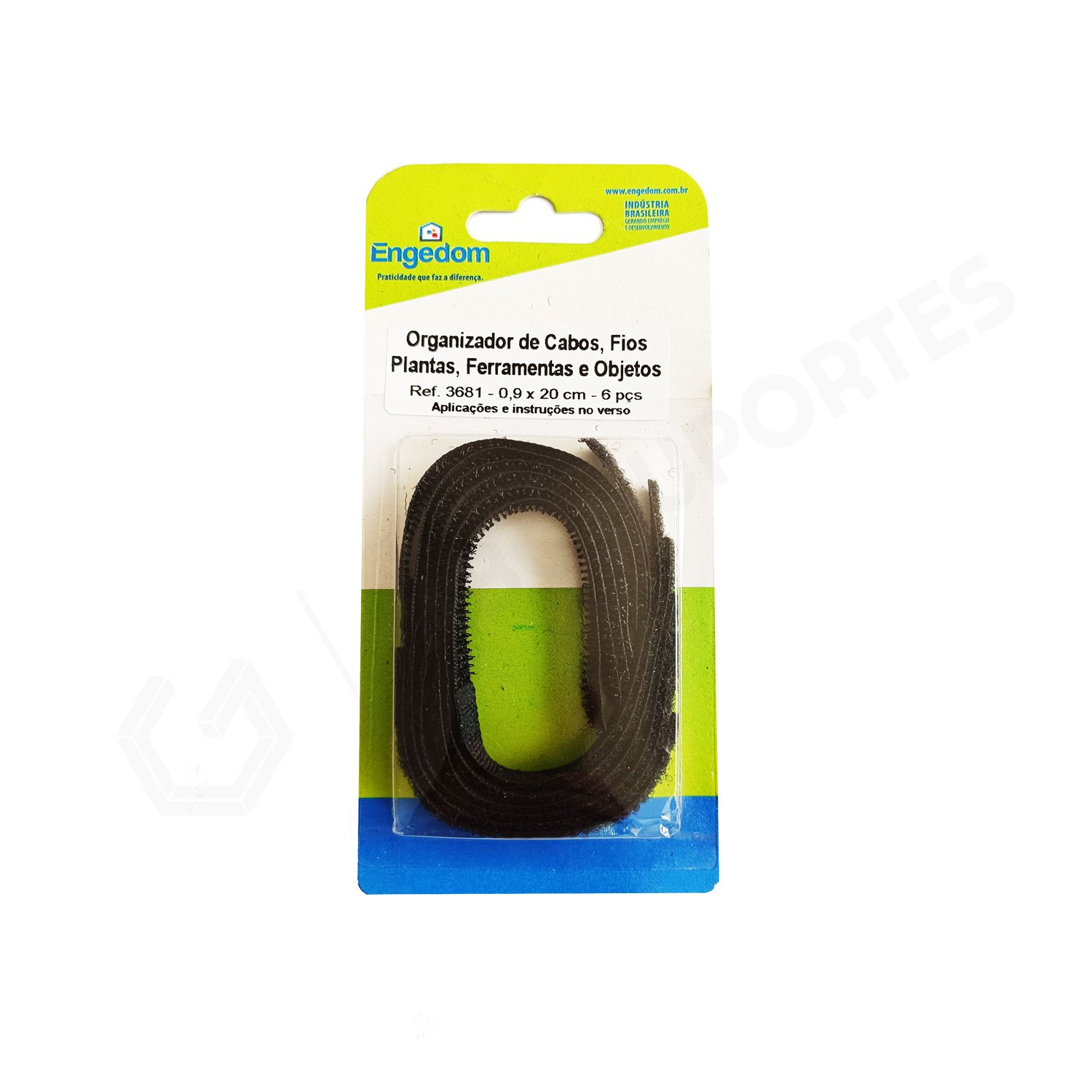 Organizador De Cabos 0,9 X 20 Cm, Preto - Engedom 3681