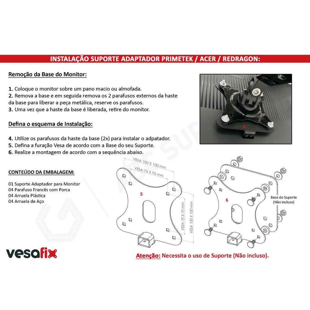 Imagem 2 de 5 do produto Adaptador Vesafix, Para Monitor, Primetek 24h2g, 27h2g, Acer Qg240y, Sem Furação, Redragon - Gm27h2g