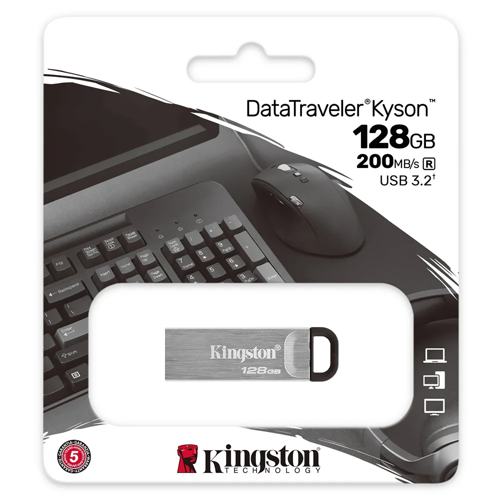 Imagem 2 de 3 do produto Pen Drive Kingston 128GB Datatraveler Kyson, USB 3.2, Gen 1, Leitura De 200mb/s, Metal - Dtkn/128gb