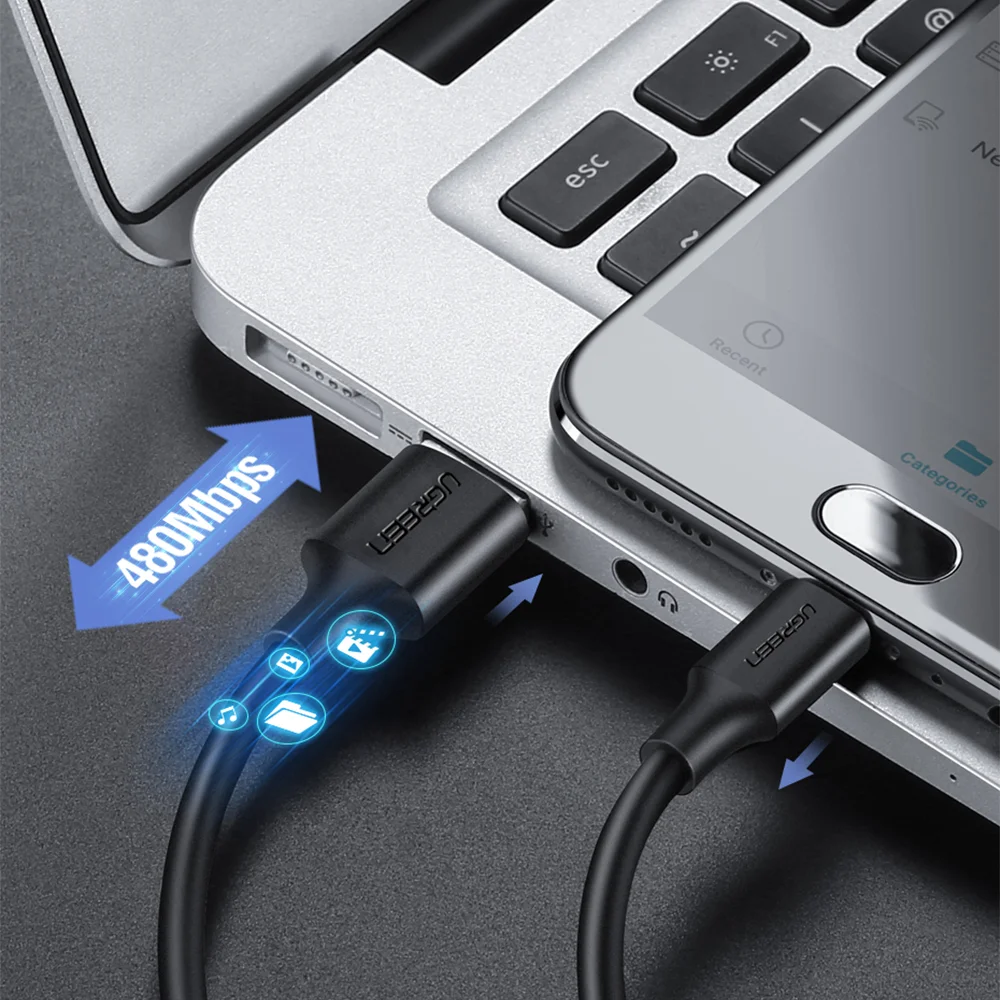 Imagem 3 de 5 do produto Cabo USB 2.0 Ugreen, Para Micro USB Macho, 2 Metros, Preto