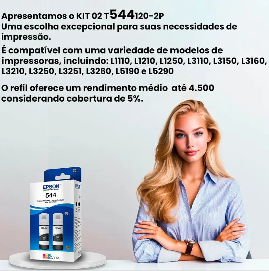Refil Epson Para T544, L3250, 2 Black - Cod-eps85 Refil Epson Para T544, L3250, 2 Black - Cod-eps85