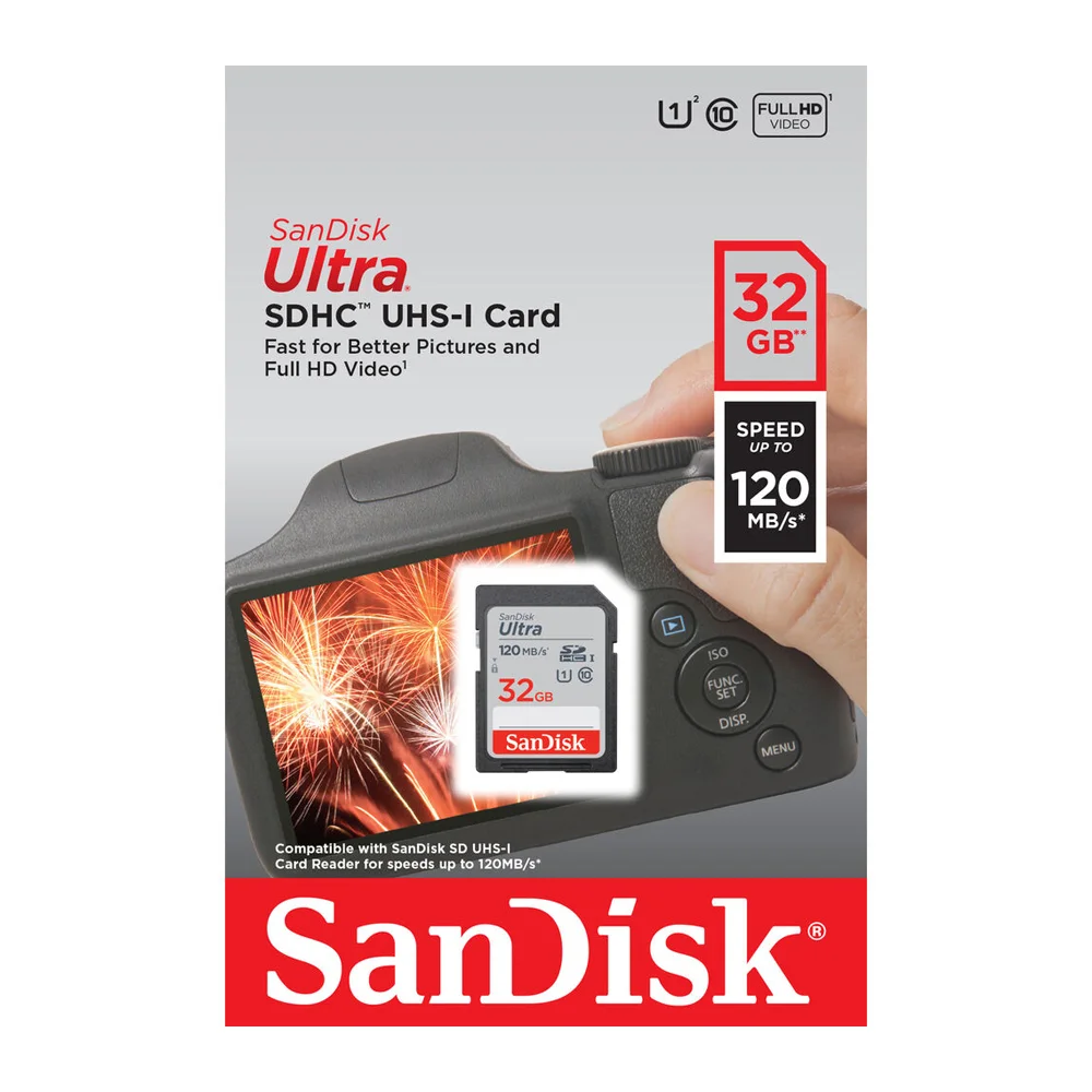 Cartão De Memória Sd Sandisk, 32GB, Ultra 120mbs Classe C10 Cartão De Memória Sd Sandisk, 32GB, Ultra 120mbs Classe C10
