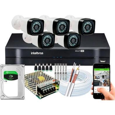 Kit CFTV Com 5 Câmeras HD + DVR Intelbras Mhdx Full HD + HD 1TB