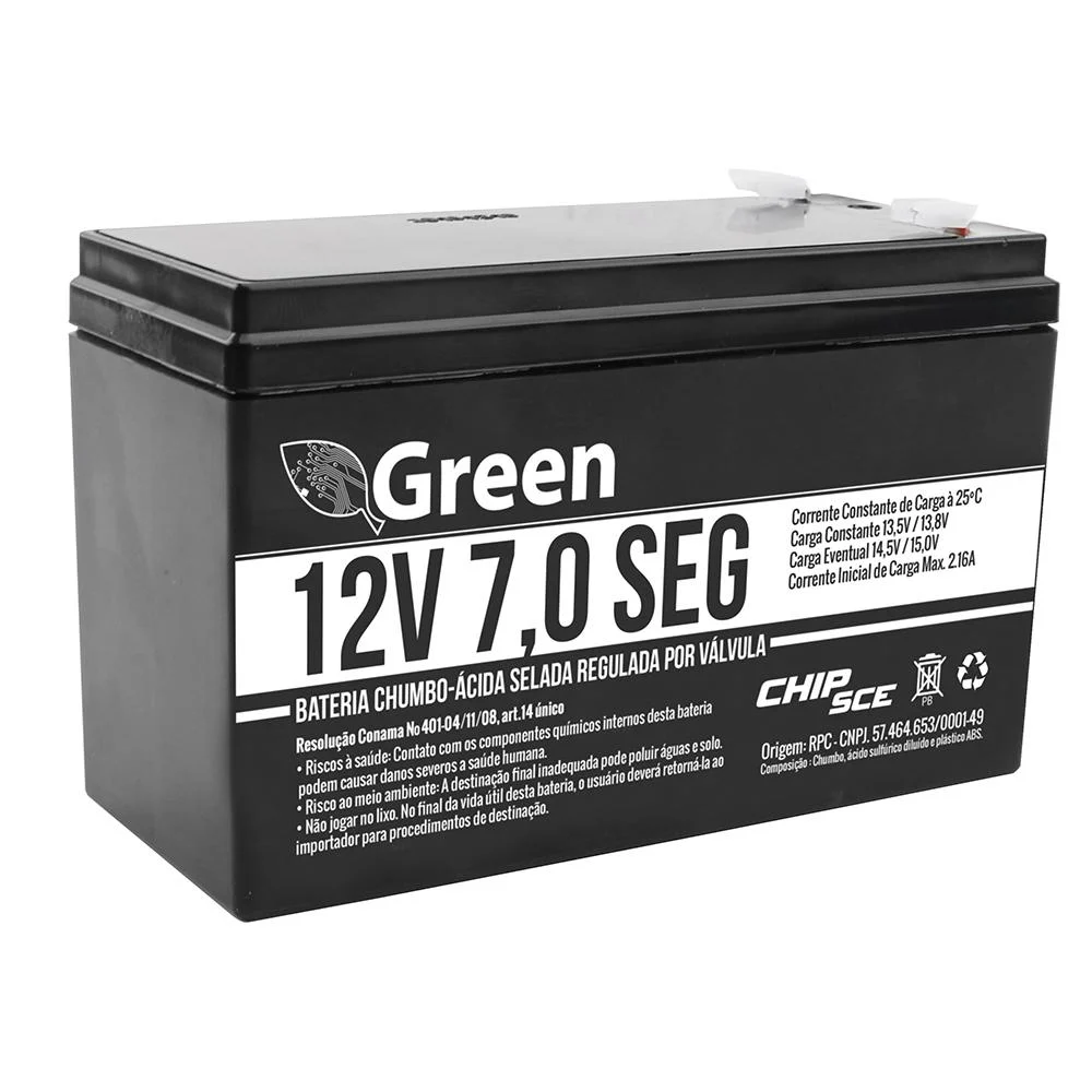 Bateria Selada Green Chip Sce, 12V Seg, Alarme E Cerca Elétrica