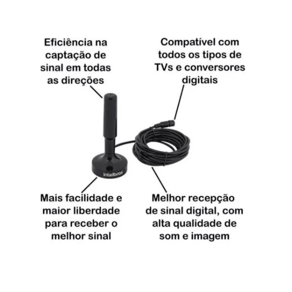Antena De TV Interna Intelbras Ai 2031, Uhf/hdtv, 4k, Cabo 5m Antena De TV Interna Intelbras Ai 2031, Uhf/hdtv, 4k, Cabo 5m