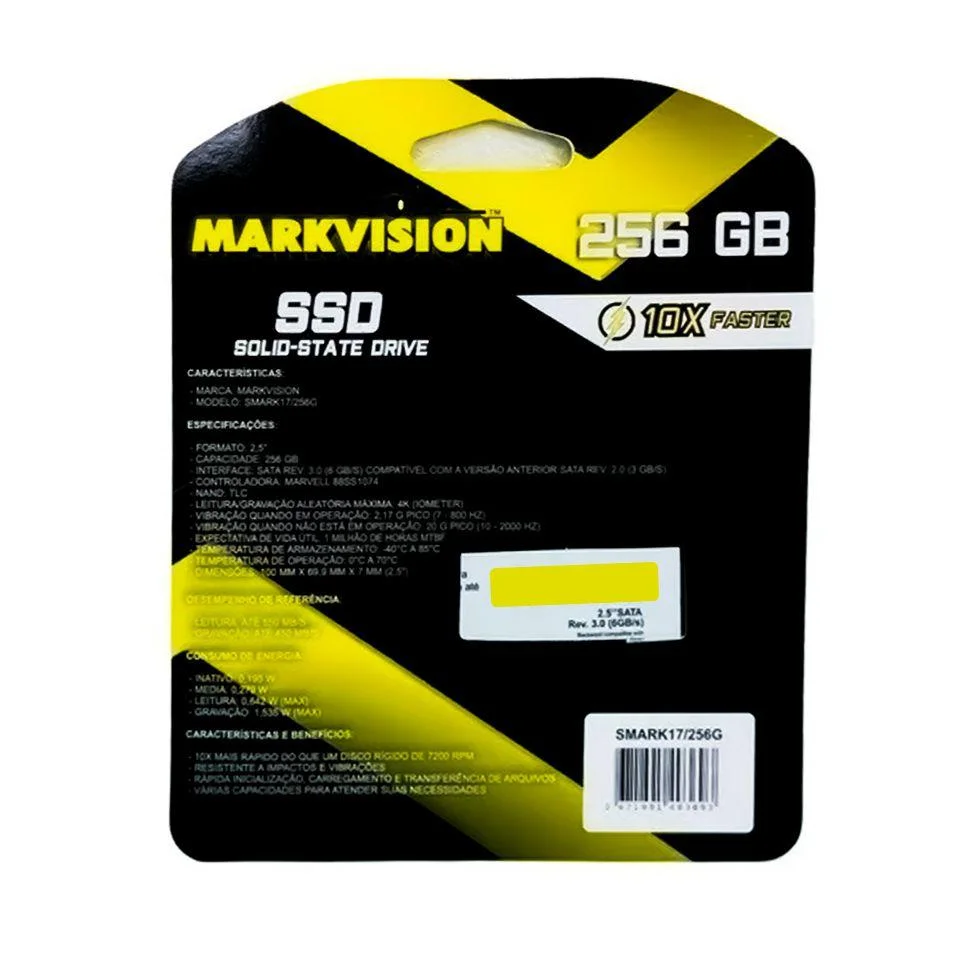 Imagem 3 de 4 do produto SSD Markvision 256GB, Smark Sata Iii 2,5 - Smark17/256g