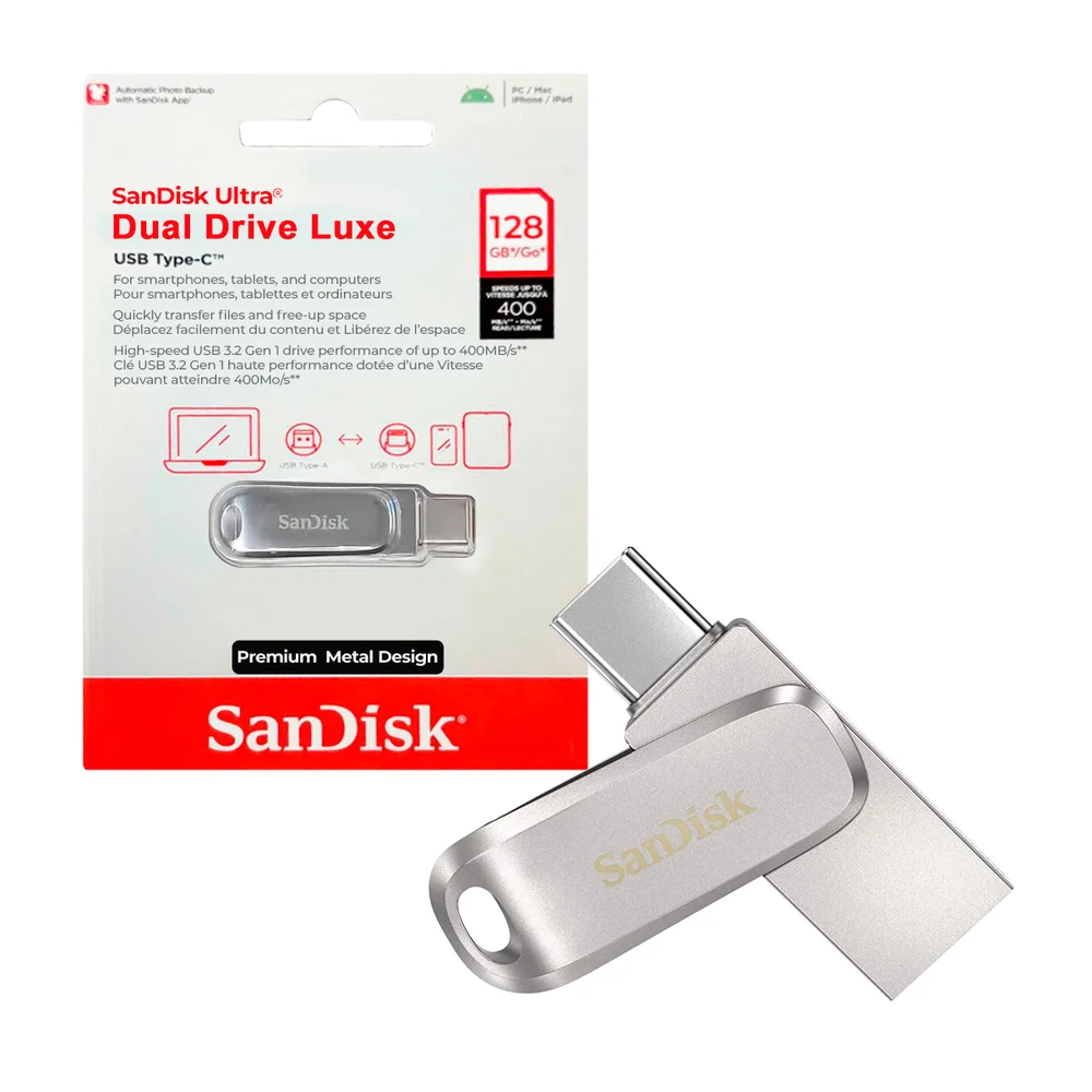 Imagem 1 de 5 do produto Pen Drive Sandisk, USB, 128GB, Dual Drive Luxe 3.1, Type-c