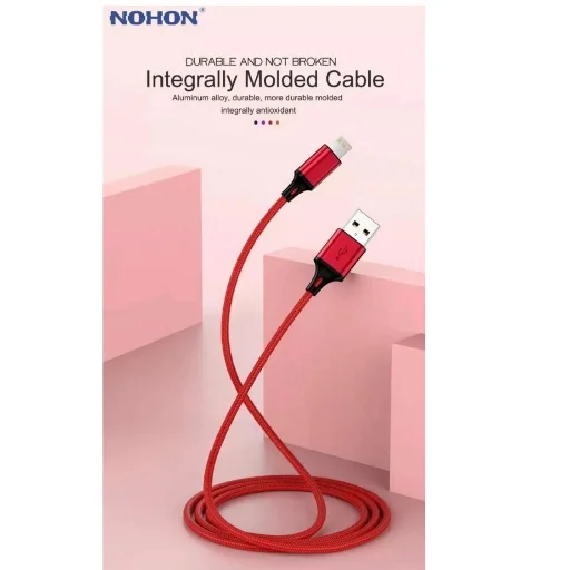 Imagem 3 de 5 do produto Cabo USB Nohon Compatível Phone 5, 6, 7, 8 Plus, S, X, Xr, Xs, 11 pro, Ipad - Vermelho
