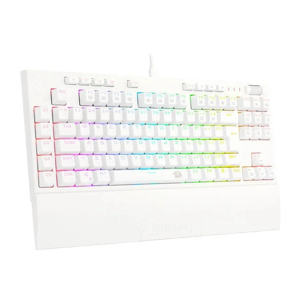 Imagem 2 de 5 do produto Teclado Óptico Mecânico Redragon Broadsword Pro, RGB, Switch Azul, ABNT2, Branco