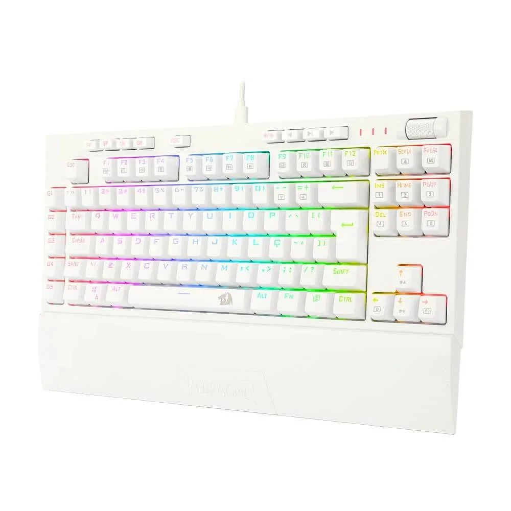 Imagem 4 de 5 do produto Teclado Óptico Mecânico Redragon Broadsword Pro, RGB, Switch Azul, ABNT2, Branco