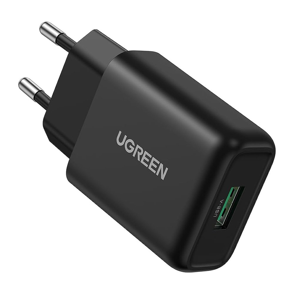 Carregador Rápido Ugreen, Porta USB A, Turbo 18w Qc 3.0, Preto