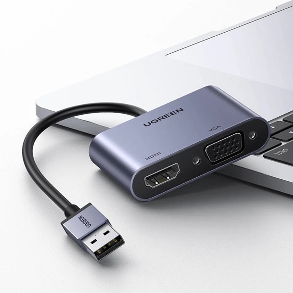 Imagem 2 de 4 do produto Adaptador Hub Ugreen, Conversor USB 3.0 P/hdmi E VGA, Cinza